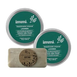 IMMI Desodorante Natural Lavanda en Tarro 2 piezas y 1 Jabón Artesanal de AVENA de 100g