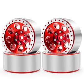 MORLORDY 4Pcs 1.3 Wheels CNC Aluminium Beadlock Rims for SCX24 TRX4M 1/24 1/18 RC Crawler Car Upgrade Part (Red)