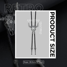 Wincredulous Leather Cowboy Necktie, 37.5 Inches Adjustable Bolo Tie Necklace,Handmade Western Rodeo Theme Leather Rope Necklace, Costume Accessories for Men, Women (Silver)