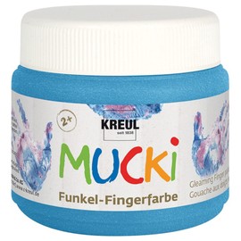 Kreul 23122 - Vernice per Dita Mucki Shimmering Sparkle, 150 ml in Blu Diamante, Senza parabeni, Senza glutine, Senza lattosio e vegana, Lavabile, verniciabile con Pennello e Dita