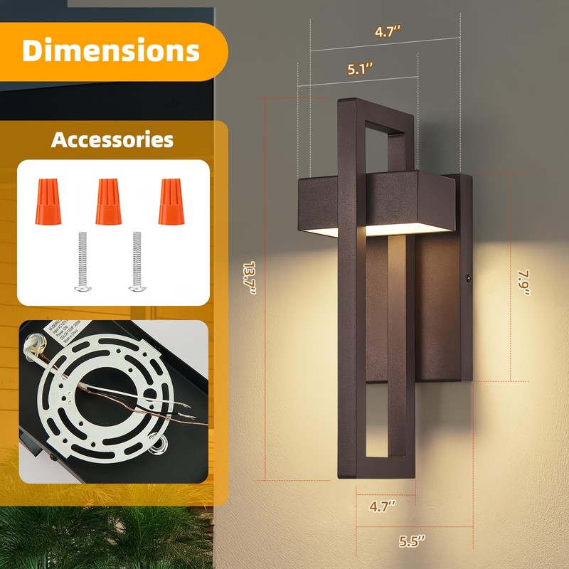 tewei Modern LED Outdoor Wall Sconce Brown Outdoor Lights for