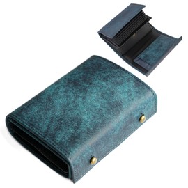 IrideScent PUEBLO Men's Bi-fold Wallet, Box-shaped Coin Purse, Italian Leather, Pueblo Mini Wallet, Compact, Small Wallet, Bifold Box, Cowhide Leather, Large Capacity, L-Shaped, Navy accordion, Small
