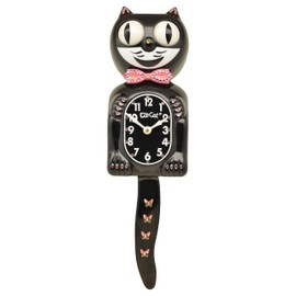 Kit Cat Klock Pink Bow/Butterfly Tail Pink/Yellow Crystals Jeweled Clock
