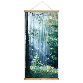 NWT Hanging Poster Magnetic Wooden Framed, Beautiful Green Life Forest Home Wall Poster Prints Modern Decoration Ready to Hang - 18"x36"