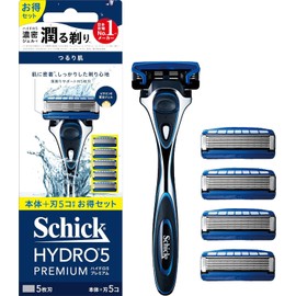Schick Hydro 5 Premium for Smooth Skin Combo Pack (Holder with Blade + 4 Replacement Blades) Razor for Shaving Plastic for Men Black