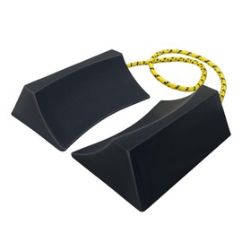 ROBLOCK - Calzas de rueda mejoradas para remolques de viaje, caravana, camión, coche, resistente, resistente, fácil de usar, con cuerda de nailon, cinta reflectante amarilla (paquete de 2)