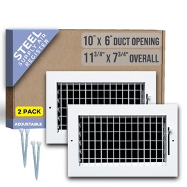 [2 Pack] Fits 10x6 Duct Opening Steel Adjustable Air Supply Grille by Handua | Register Vent Cover Grill for Sidewall and Ceiling | White | Outer Size: 11.75" X 7.75"