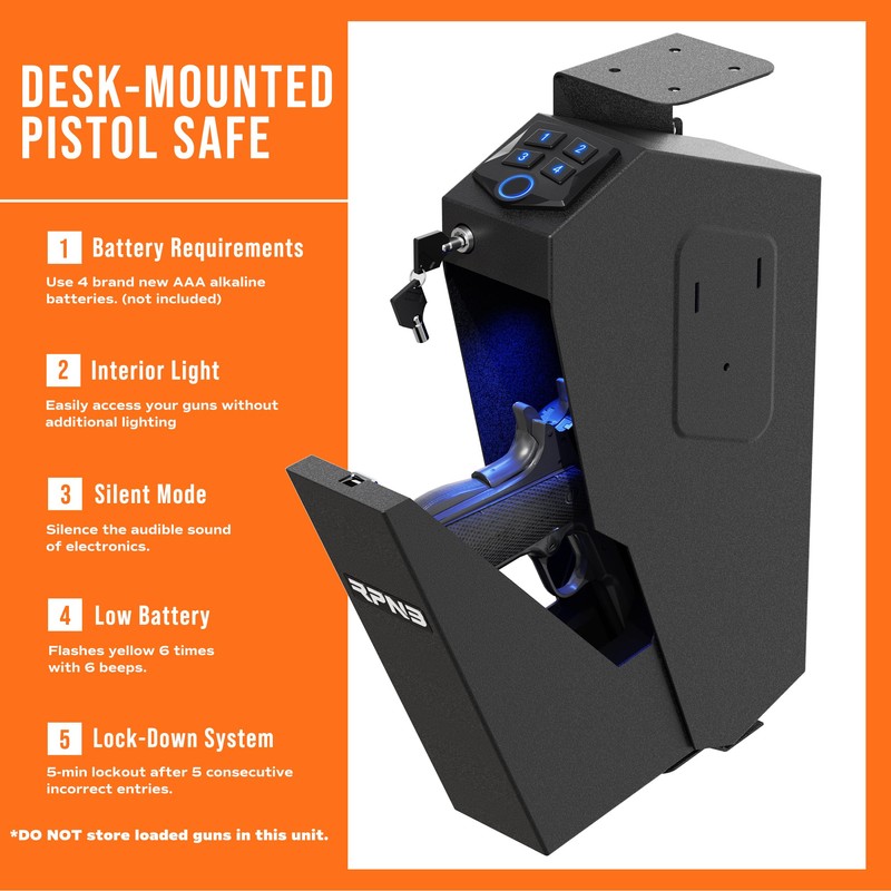 RPNB Mounted Gun Safe with Auto Open Lid Biometric Fingerprint