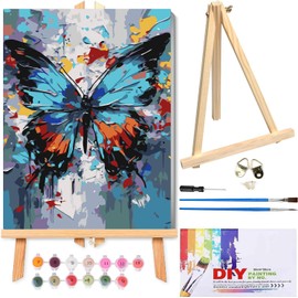 RYMILIE Paint by Numbers Kit for Adults Beginner & Kids Ages 8-12 with Wooden Frame Easy Acrylic on Canvas 9.45x11.8 inch with Paints and Brushes, Paint by Numbers Butterfly for Gift Home Wall Decor