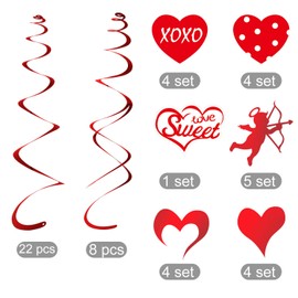 TUPARKA 30 Pieces Valentine Hanging Swirl Decoration Kit Foil Hanging Swirl Ceiling Decoration for Valentine's Day Wedding Party