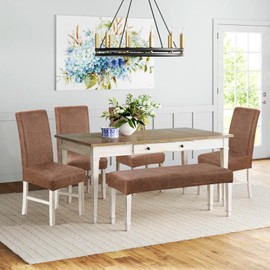 Fuloon Bench Cover for Dining Room, Stretch Bench Slipcovers Anti-Dust Removable Bench Chair Cushion Covers Bench Seat Protector Cover for Living Room Bedroom Kitchen (Light Khaki)