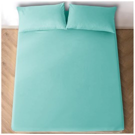 Double Bed Fitted Sheet 10"(25cm) Deep Pocket |Polycotton Bedding Elastic Corners Bed Sheet Double (135X 190 Cm) | Washable Linen | Aqua