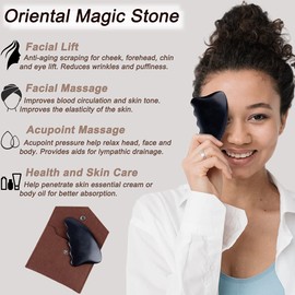 Ori MAGICI Facial Body Massage Tools, Unique 9-Edge Gua Sha Bian Stone, 3D Gua Sha Stone with Ridges, Gentle Scraping Massage Tool Black (Packing Bag)