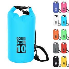 Dry Bag 10L,Boat Dry Bags Sky Blue Waterproof Bag Dry Sack Roll Top Long Adjustable Shoulder Strap 2L/5L/10L/20L/30L/40L for Drifting Boating Kayaking Fishing Rafting Swimming Camping Canoeing Surfing