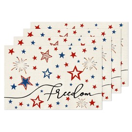 4th of July Patriotic Freedom Stars Placemats Set of 4 12x18 Inch Memorial Day Table Mats for Home Kitchen Dining Party Outdoor Indoor Decoration CD05-4Pcs