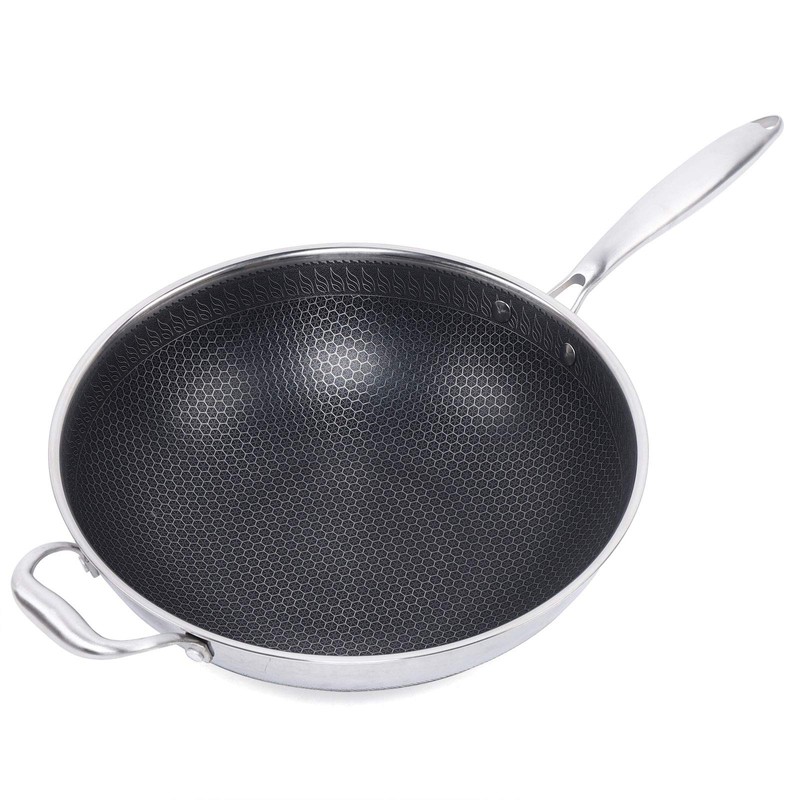 DYRABREST 13.5" Stainless Steel Honeycomb Wok - Kitchenware Wok with