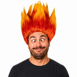 Fire Hair Wig Orange Red Yellow Stylish Flame Costume for Halloween Party Cosplay Spiked Style Stage Shows Concerts Photo Booths Adults Teens Pre Styled Lightweight