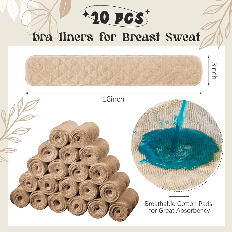 SATINIOR 20 Pcs Bra Liners for Sweat 18x3 Inch 3