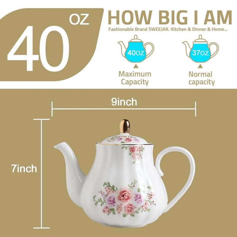 Sweejar Royal Teapot, Ceramic Tea Pot with Removable Stainless Steel