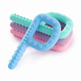 Juguetes sensoriales para masticar para niños autistas, paquete de 4 juguetes de dentición en forma de P, juguetes para masticar autismo para el movimiento motor oral estimula, collares de silicona