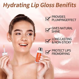 Hydrating Moisturizing Lip Glow Oil, Nourishing Glossy Transparent Plumping Oil, Non-sticky Tinted Toot Lip Balm for Lip Care (CORAL) 0.2 OZ