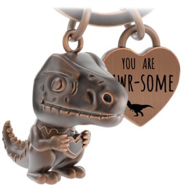 LANOLU Keyring Dinosaur Mini Rex, Lucky Charm Keyring Partner and for Best Friend, Couple Gift Friend Made of Metal, Vintage copper