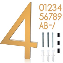 6 Inch Floating House Number Acrylic Modern House Address Numbers with Nail Kits for Outside Door Garden Mailbox Decor Visibility Signage - Number 4, Gold