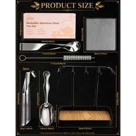 7 Pcs Reusable Stainless Steel Tea Infuser Set for Loose Tea(Complete Set） - 2 Pack Fine Mesh Tea Infuser with Tea Tray(Hook),Serving Tongs, Tea Spoon,Steel Wire Dishcloth,Cleaning Brush