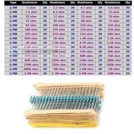 JZK 1280 x Resistor Kit 64 Values 1%, 1 Ohm-10M Ohm 1/4W Metal Film Resistors Assortment For Electronic DIY Projects