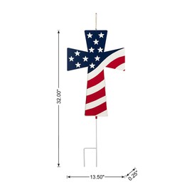 Glitzhome 32" H Double Sided Metal Cross Patriotic Yard Stake, Patriotic Flag Cross Yard Signs, Patriotic Cross Hanging Decorations for Memorial Day, Independence Day, Veterans Day Celebrations
