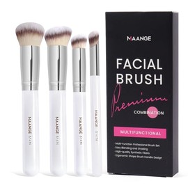 MAANGE Set de Brochas de Maquillaje 4 Piezas Brochas de Maquillaje Profesional Brocha para Base de Maquillaje con Caja de Regalo(Blanco)