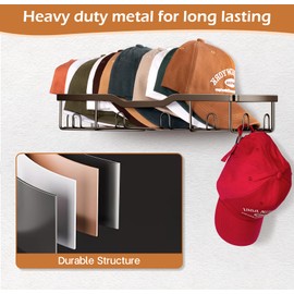 KEETDY Metal Hat Racks for Wall Baseball Cap Organizer Fit 48 Caps Holder, 2 Packs Sturdy Wall Mounted Hat Storage Organizer, Brown