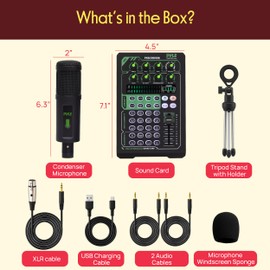 Pyle Portable Bluetooth Live Broadcast Sound Card Pro Audio Interface DJ mixer Condenser w/Microphone Set, for Streaming Podcasts Studio, Recording PC, Gaming, Phone, w/FX, Ambient Sounds