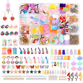 JABNOW Charms Pendant Set, Jewellery Making Set, 100 Pieces Charms Bubble Tea Butterfly Bear, DIY Cool Things for Earrings, Necklace, Bracelet and Key Ring