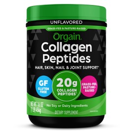 Orgain Grass Fed Pasture Raised Hydrolyzed Collagen Protein Powder, Gluten Free, Soy Free, Non-GMO, Type I and III, 1 Pound