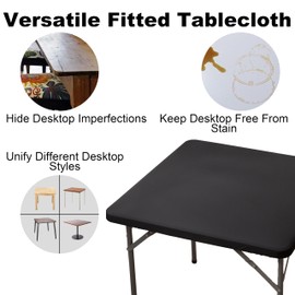 Viiamacki Square Spandex 34X34 Inches Fitted Tablecloth, Elastic Folding Picnic Card Table Cloth, Stretchy Patio Table Cover, Wipeable Tablecloths for Camping Outdoor Party Banquet Black
