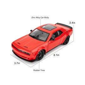 1/24 Dodge Challenger SRT Hellcat Car Model, Collectible Diecast Model Car with Lights and Sounds, Pull Back Car Toy for Adults Children Birthday Gifts Decoration (Red)