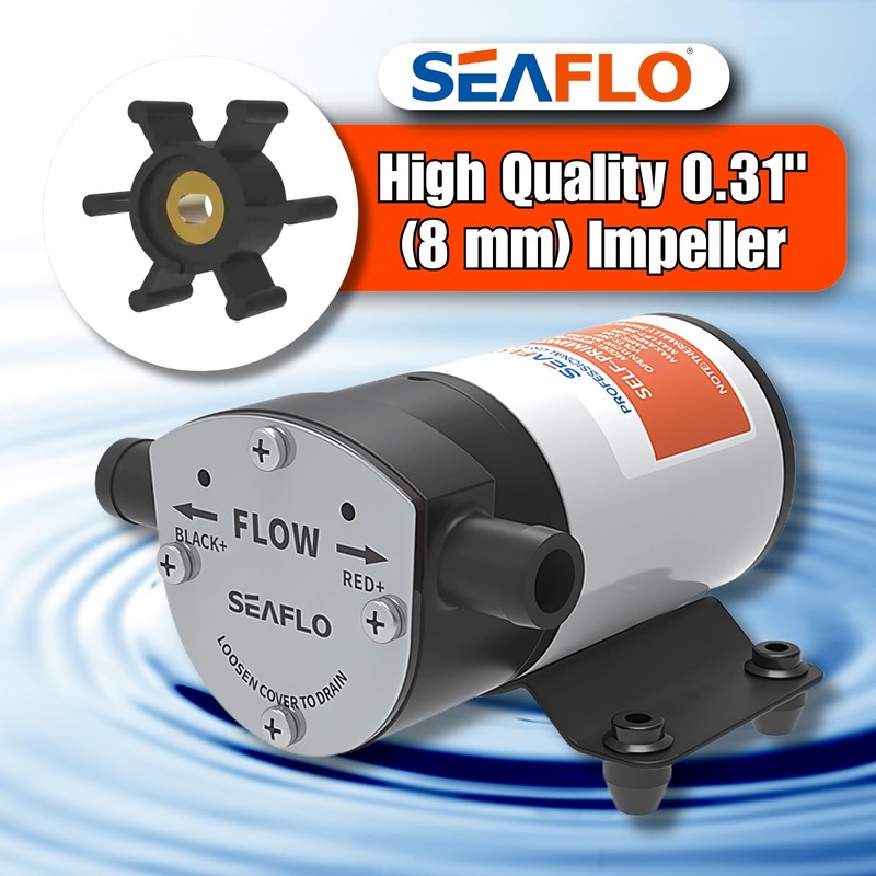 SEAFLO Marine 12V Reversible 8.0 GPM Self-Priming Impeller Bilge/Ballast Pump
