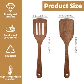HEOUCH 2 Pieces Wooden Spatula, Sturdy Wooden Cooking Spoon, Lightweight Wooden Spoon, Kitchen Utensils, Handmade for Protection Against Scratches for Pan, Heat Resistant, Antibacterial, Kitchen