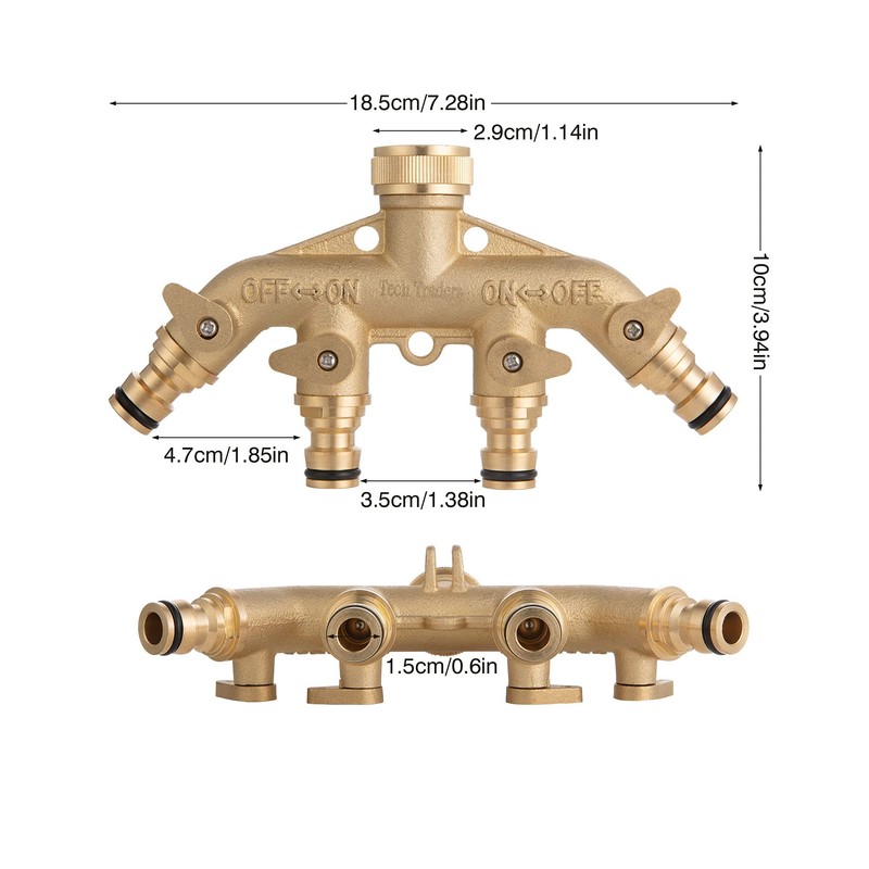 [Brass Body with Brass Shut Off] Tech Traders 4-Way Brass