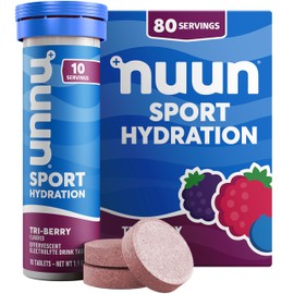 Nuun Sport Electrolyte Tablets with Magnesium, Calcium, Potassium, Chloride & Sodium, Gluten Free & Vegan, Tri-Berry, 8 Pack (80 Servings Total)
