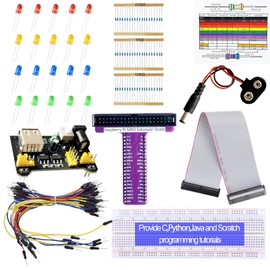RPi GPIO Breakout Expansion Kit for Raspberry Pi 4B 3B+ 3B 2B B+ with Tie Points Solderless Breadboard, pin GPIO Flat Ribbon Cable, 65pcs Jumper Wire (Without RPi Board)