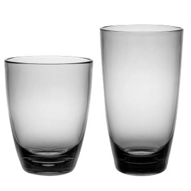 KLIFA- ETON- 15.2 & 20.8 ounce, Set of 8, Acrylic Tumbler & Highball Drinking Glasses Set, Stackable Plastic Drinkware, Dishwasher Safe Cups, Gray-Black