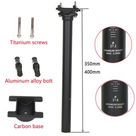 QIKU Ultralight Full Carbon Bicycle Seat Post Setback 0° UD Black Length 350 / 400 mm Red Shield (31.6 x 350 mm)