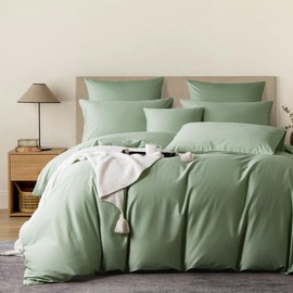 YASMENG Bed Linen 155 x 220 cm Mako Satin Green 100% Cotton Satin Bed Linen Shiny Duvet Cover Set Soft Silky Breathable Satin Bed Linen 3-Piece with Zip and 2 Pillowcases 80 x 80 cm