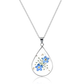 Sterling Silver Forget Me Not Pressed Flower Necklace - Unique Floral Pendant for Women