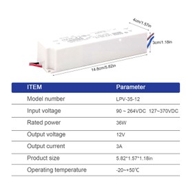DrapeMania LPV-35-12 36W 12 Volt Single Output Constant Voltage Switching Power Supply- IP67 Waterproof, AC-DC Industrial Power Supply for Security Cameras, IR Illuminators