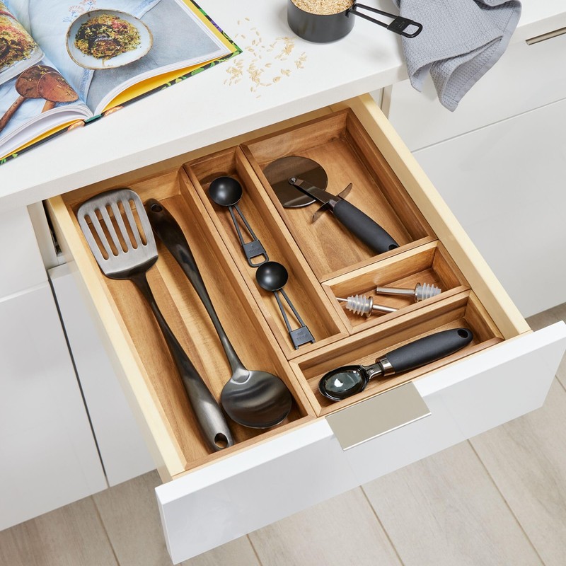 InterDesign iDesign Acacia Wood Kitchen and Pantry Drawer Organizer Bin–