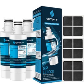 SpiroPure SP-LE1000 NSF Certified Refrigerator Water Filter & SP-LE120 Fresh Air Filter Replacement for LT1000P, ADQ747935, MDJ64844601, 9980, ADQ74793501, ADQ74793502, 46-9980 (6 Pack; 3/ea.)