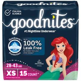 Goodnites Girls' Nighttime Bedwetting Underwear, Size Extra Small (28-43 lbs), 15 Ct, Packaging May Vary